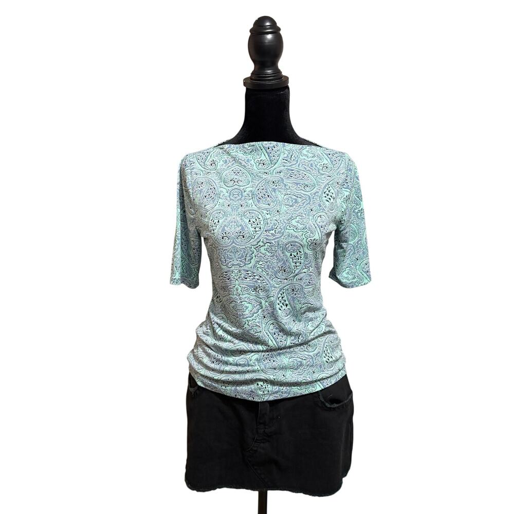 The Limited paisley print boat neck stretchy fitted short sleeve‎ top women's S